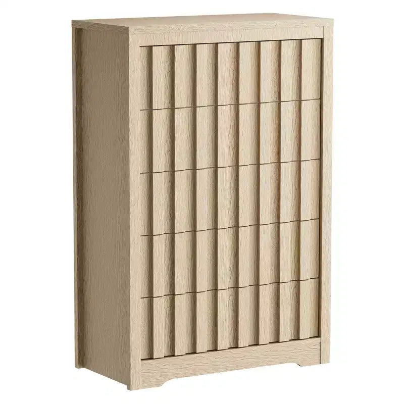 Cassettiera a 5 cassetti scanalati per camera da letto, Comò moderno, Frontali scanalati, Organizer in legno per camera da letto, Soggiorno