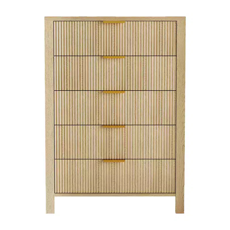 Comò da camera da letto, Comò a 5 cassetti scanalato, Cassettiera alta moderna 45, Cassettiera moderna in stile rustico, Organizzatore di cassetti in legno per ingresso