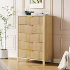 Comò da camera da letto, Comò a 5 cassetti scanalato, Cassettiera alta moderna 45, Cassettiera moderna in stile rustico, Organizzatore di cassetti in legno per ingresso