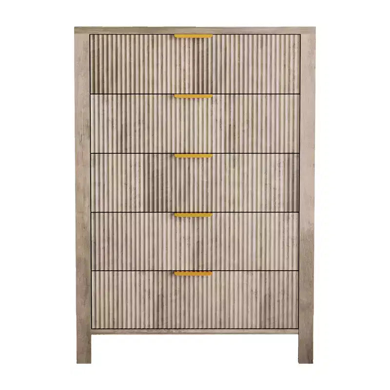 Comò da camera da letto, Comò a 5 cassetti scanalato, Cassettiera alta moderna 45, Cassettiera moderna in stile rustico, Organizzatore di cassetti in legno per ingresso