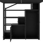 Letto a soppalco in metallo full size con ripiani, letto a soppalco resistente con scalinata, armadi e guardaroba, nero