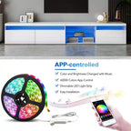 Mobile TV moderno Bestier per TV fino a 105 pollici con 2 ripiani in vetro, console multimediale con vani portaoggetti, mobile TV versatile con luci LED per soggiorno, bianco