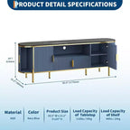 Mobile TV Acekool 70 con piano in finto marmo scanalato, ripiani regolabili e ante scorrevoli, consolle multimediale per TV fino a 80 pollici, blu navy
