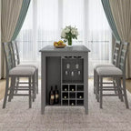 GDFStudio Harry Set da pranzo da 5 pezzi ad altezza bancone con tavolo in legno di gomma e sedie imbottite