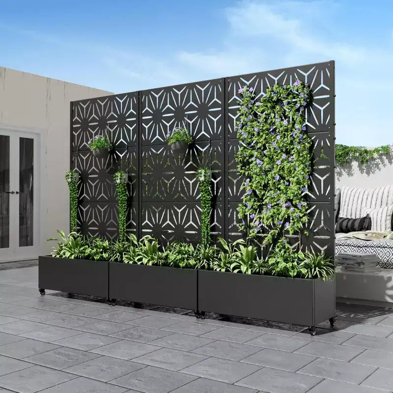 Fioriera MAYEERTY con Spalliera in Ferro Nero a Forma di Stella, Stile 01, Set da 3 Pezzi, 72x47x16 pollici
