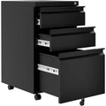 3-Drawer Adjustable Shelf Mobile File Cabinet with Lock Keys For Office Home Workspace, Under Desk Lateral Storage Fits Legal Letter A4, Black