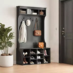 MAYEERTY 71-Inch Black Hall Tree - With Shoe Storage & 7 Hooks, Freestanding Adjustable Bench for Mudroom