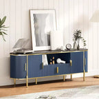 Mobile Porta TV Scanalato, Centro Intrattenimento TV con Top Effetto Marmo, Tavolo Consolle con Ripiani Regolabili Ante Scorrevoli, per Soggiorno, Camera da Letto