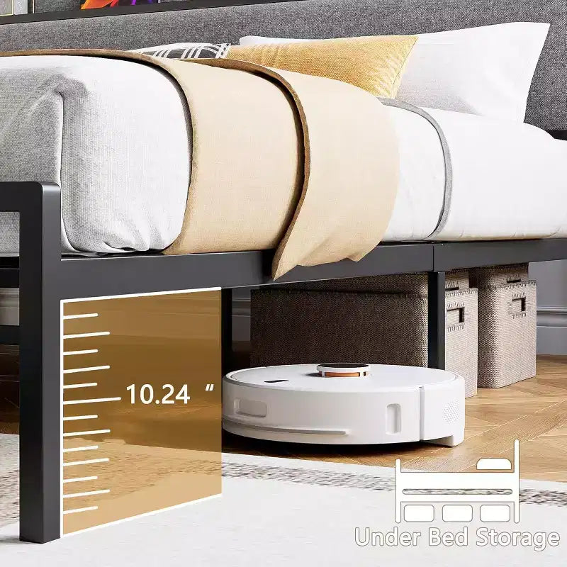 Struttura Letto King Size con 2 Cassetti Contenitore, Letto Imbottito con Testiera, Porta USB e Prese, Nessuna Rete a Molle Necessaria, Facile da Montare