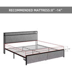 Struttura Letto King Size con 2 Cassetti Contenitore, Letto Imbottito con Testiera, Porta USB e Prese, Nessuna Rete a Molle Necessaria, Facile da Montare