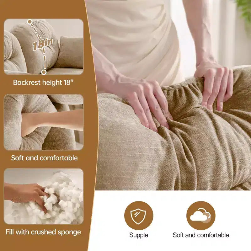 Divano componibile Cloud a 3 posti in ciniglia, in schiuma ad alta densità con bottoni, braccioli ergonomici, base in legno massello per camera da letto/salotto