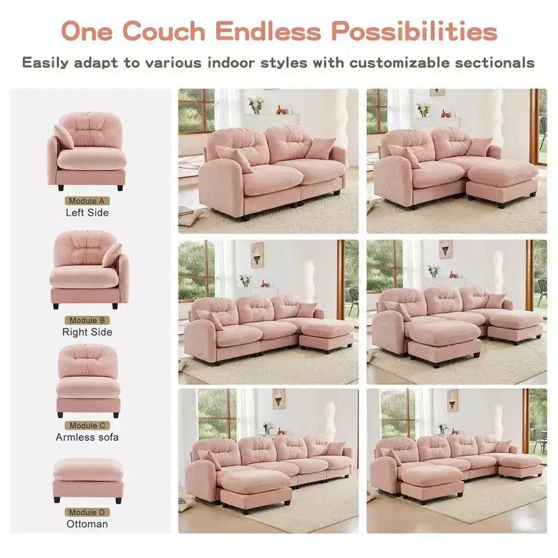 Divano componibile Cloud a 3 posti in ciniglia, in schiuma ad alta densità con bottoni, braccioli ergonomici, base in legno massello per camera da letto/salotto