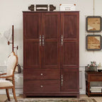 Keloyid Seusar Armadio in legno giallo-brunastro da 117,6 cm con 2 cassetti, asta appendiabiti e ripiani