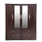 Keloyid Seusar Brownish Black Wood 61.42 in. Armoire with 4 Drawers, 2 Mirror, Hanging Rod and Shelves