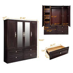 Armadio Keloyid Seusar in Legno Marrone Scuro da 156 cm con 4 Cassetti, 2 Specchi, Asta Appendiabiti e Ripiani