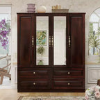 Armadio Keloyid Seusar in Legno Marrone Scuro da 156 cm con 4 Cassetti, 2 Specchi, Asta Appendiabiti e Ripiani