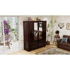 Armadio Keloyid Seusar in Legno Marrone Scuro da 156 cm con 4 Cassetti, 2 Specchi, Asta Appendiabiti e Ripiani