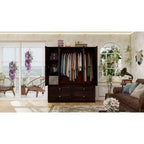 Armadio Keloyid Seusar in Legno Marrone Scuro da 156 cm con 4 Cassetti, 2 Specchi, Asta Appendiabiti e Ripiani