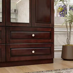 Armadio Keloyid Seusar in Legno Marrone Scuro da 156 cm con 4 Cassetti, 2 Specchi, Asta Appendiabiti e Ripiani