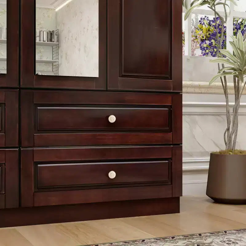 Armadio Keloyid Seusar in Legno Marrone Scuro da 156 cm con 4 Cassetti, 2 Specchi, Asta Appendiabiti e Ripiani