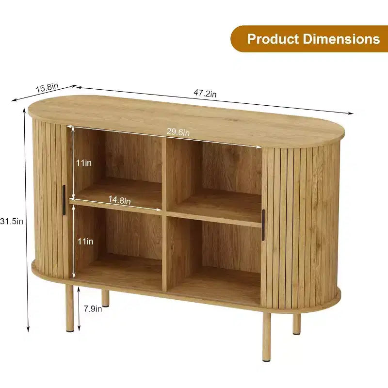 Acekool 47 Mobile Contenitore Scanalato con Ante Scorrevoli, Consolle Moderna con Ripiani Regolabili per Soggiorno, Sala da Pranzo, Ingresso