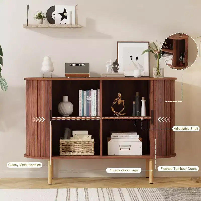 Acekool 47 Mobile Contenitore Scanalato con Ante Scorrevoli, Consolle Moderna con Ripiani Regolabili per Soggiorno, Sala da Pranzo, Ingresso