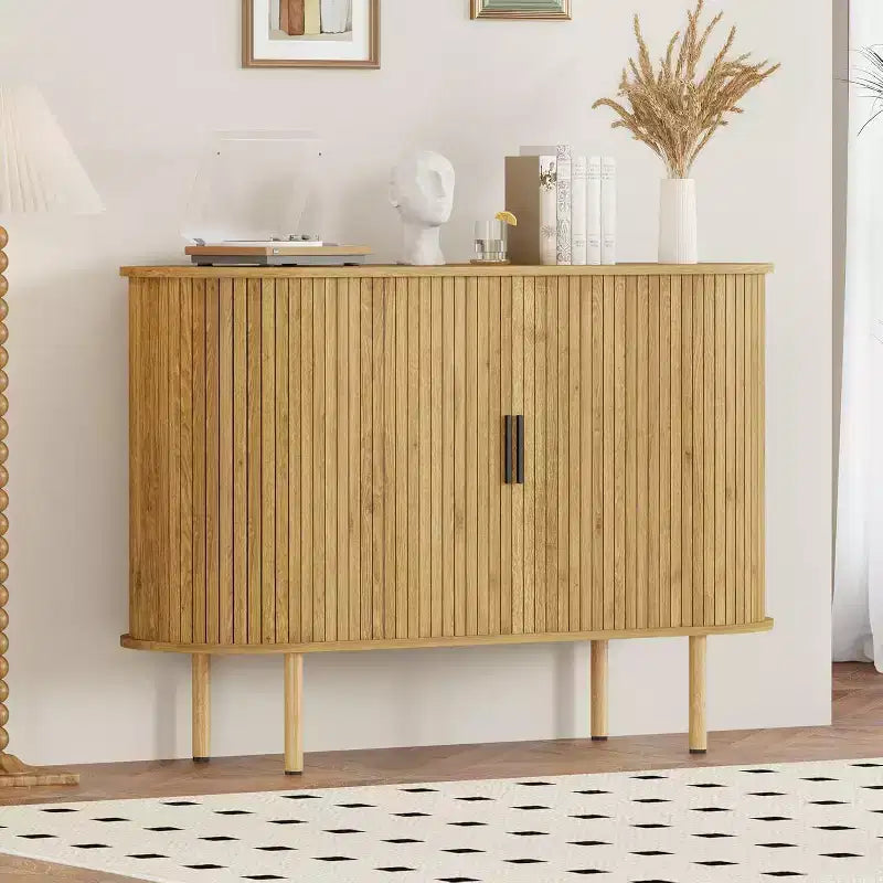 Acekool 47 Mobile Contenitore Scanalato con Ante Scorrevoli, Consolle Moderna con Ripiani Regolabili per Soggiorno, Sala da Pranzo, Ingresso