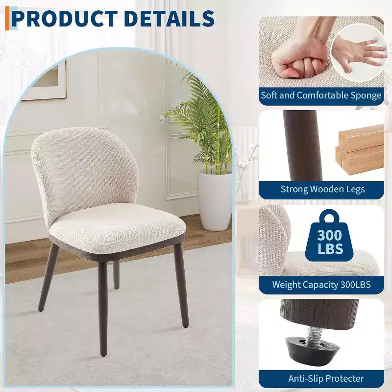 Acekool Set di 2 sedie retrò - Sedute in pelle PU con struttura in acciaio, schienali con accenti in noce, crema per piccoli spazi