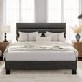 Heavy Duty Bed Frame with Adjustable Headboard, Fabric Upholstered and Wooden Slats Support, No Box Spring Needed