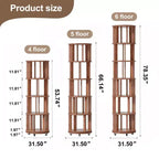Scaffale Girevole Okak 360 con Ruote, Libreria Sottile in Legno Massiccio a 5 Livelli, Vetrina per Soggiorno, Ufficio, Camera da Letto, Noce