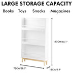 Libreria Okak Kids, Scaffale con 3 Ripiani Espositivi Frontali e Base in Legno Naturale, Vetrina per la Cameretta dei Bambini, la Stanza dei Neonati o la Sala Giochi, Bianca