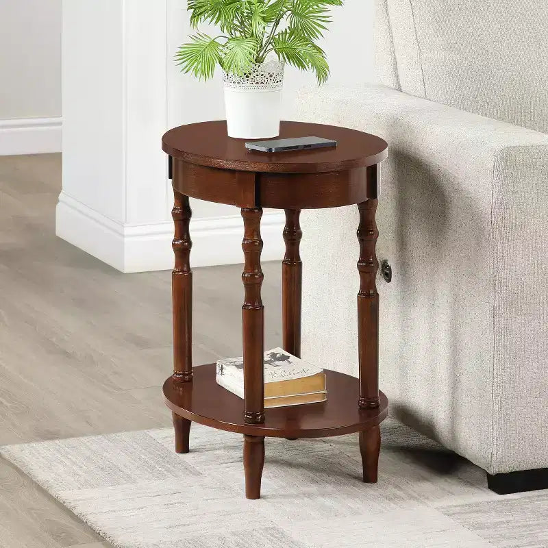 HomeStock 24 in.H Brown Color Oval MDF (Medium-Density Fiberboard) Table Top End Table 1 -piece