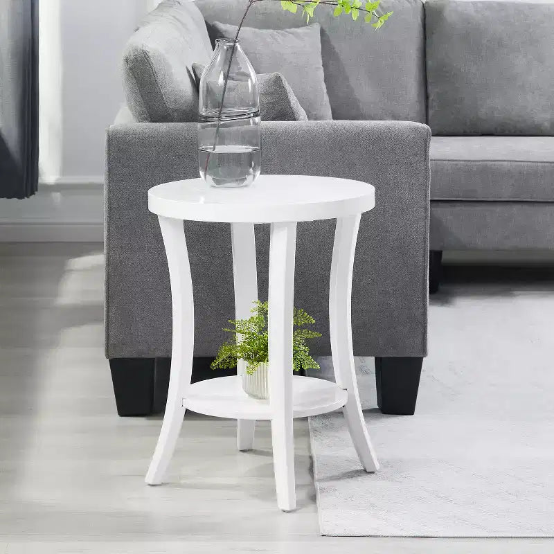 HomeStock 23.25 in.H White Color Round Wood Table Top End Table 1 -piece