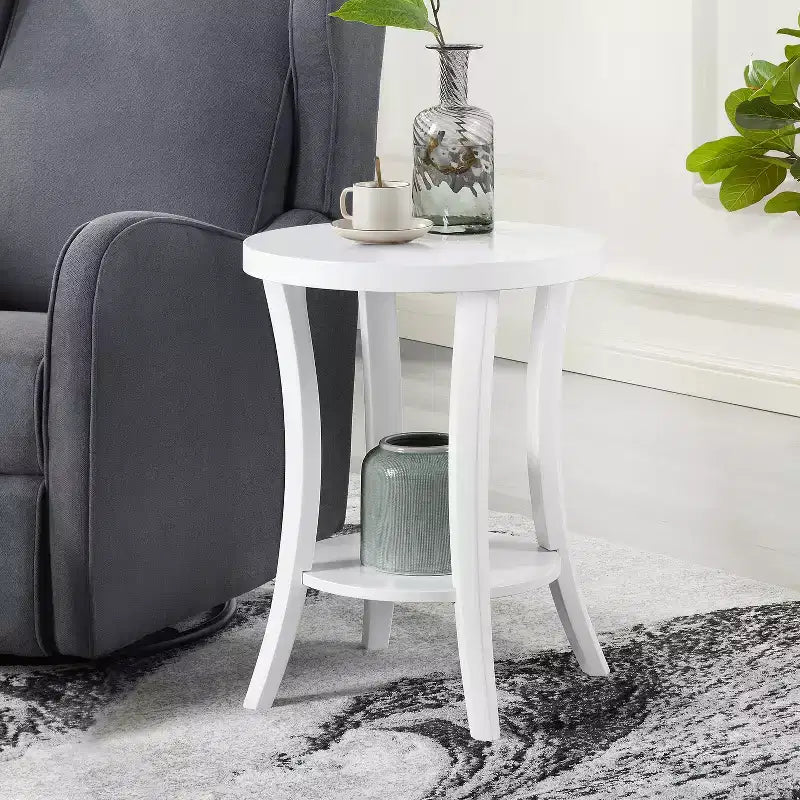 HomeStock Tavolino rotondo con piano in legno, colore bianco, altezza 59 cm, 1 pezzo