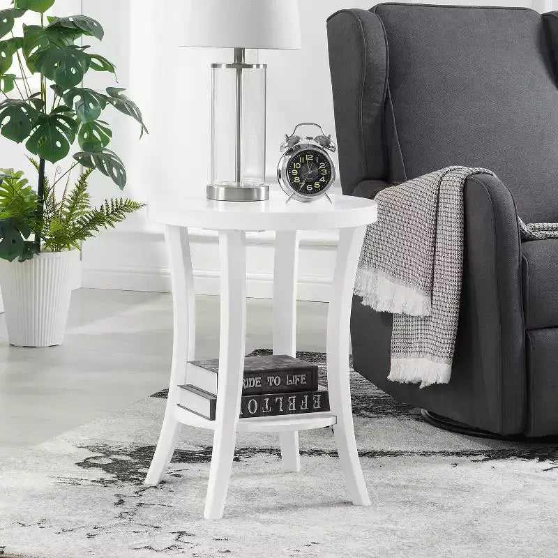 HomeStock Tavolino rotondo con piano in legno, colore bianco, altezza 59 cm, 1 pezzo