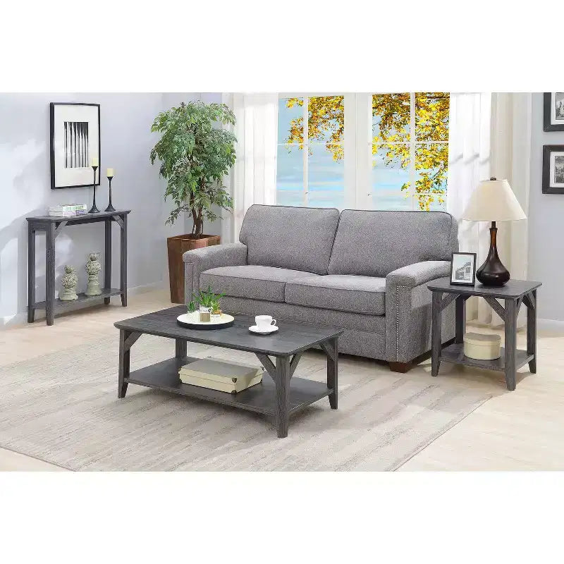 HomeStock Tavolino da Salotto con Piano Rettangolare in Legno, Grigio, Altezza 56 cm - 1 pezzo