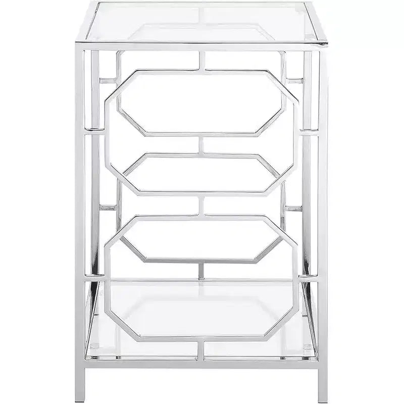 HomeStock Tavolino da Salotto Rettangolare in Vetro Colore Argento Altezza 24 pollici 1 pezzo