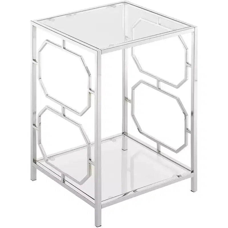 HomeStock Tavolino da Salotto Rettangolare in Vetro Colore Argento Altezza 24 pollici 1 pezzo