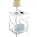 HomeStock Tavolino da Salotto Rettangolare in Vetro Colore Argento Altezza 24 pollici 1 pezzo