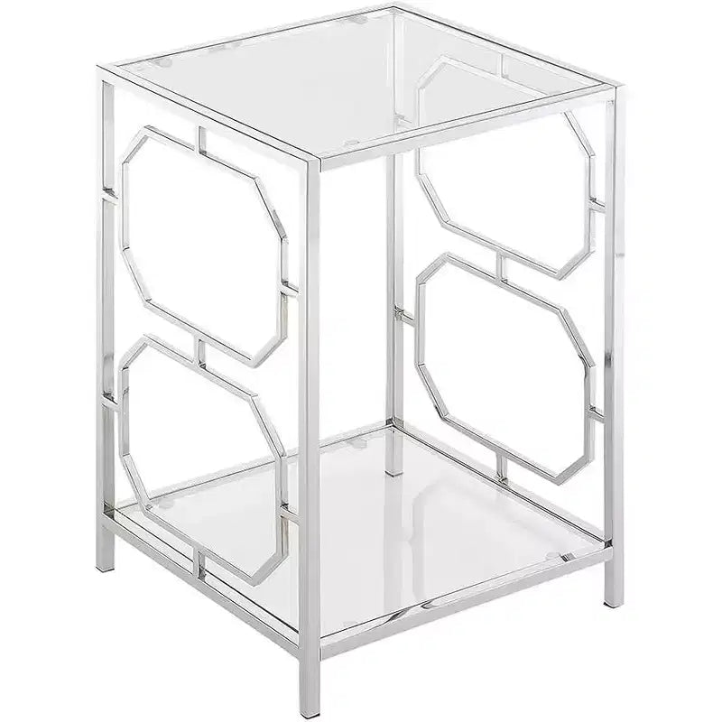 HomeStock Tavolino da Salotto Rettangolare in Vetro Colore Argento Altezza 24 pollici 1 pezzo
