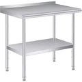 Acekool Stainless Steel Prep Table with Backsplash, 36x24 Heavy Duty Work Table, Adjustable Under Shelf, Commercial Kitchen Restaurant Garage