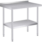 Acekool Stainless Steel Prep Table with Backsplash, 36x24 Heavy Duty Work Table, Adjustable Under Shelf, Commercial Kitchen Restaurant Garage
