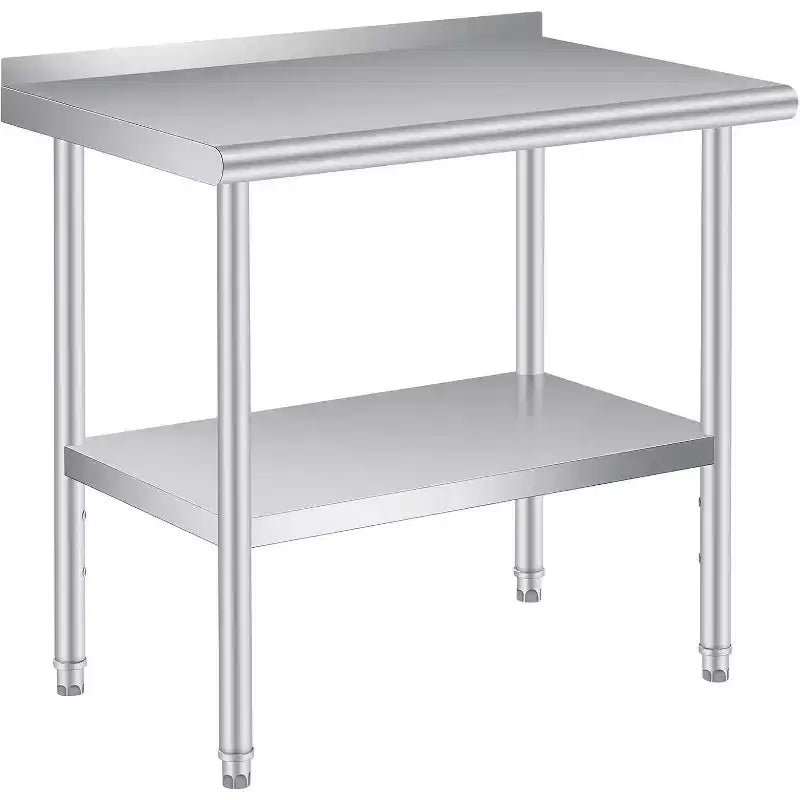 Acekool Stainless Steel Prep Table with Backsplash, 36x24 Heavy Duty Work Table, Adjustable Under Shelf, Commercial Kitchen Restaurant Garage