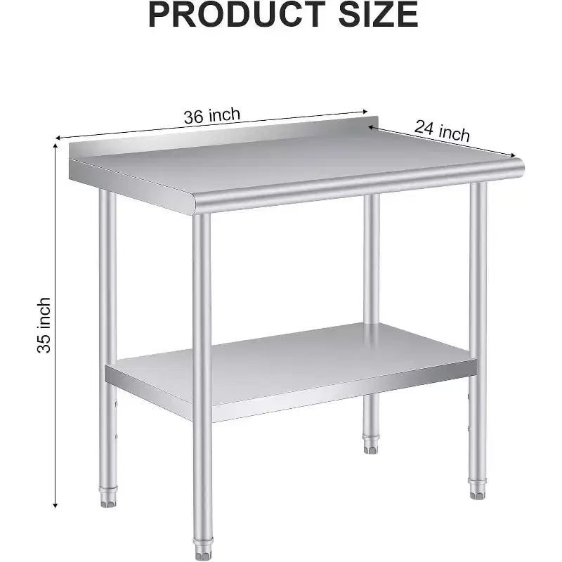 Acekool Banco da Lavoro Professionale in Acciaio Inossidabile con Alzatina, Tavolo da Lavoro Resistente 91x61 cm, Ripiano Inferiore Regolabile, per Cucina Commerciale, Ristorante, Garage