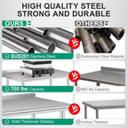 Acekool Banco da Lavoro Professionale in Acciaio Inossidabile con Alzatina, Tavolo da Lavoro Resistente 91x61 cm, Ripiano Inferiore Regolabile, per Cucina Commerciale, Ristorante, Garage