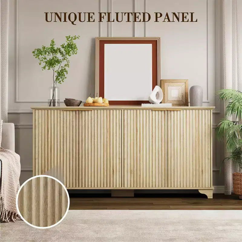 Credenza, mobile a buffet - Sunvasagoo con 4 ante scanalate, ripiani regolabili, mobile contenitore rustico per cucina, soggiorno, angolo caffè