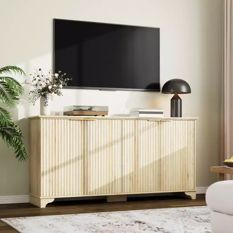 Credenza, mobile a buffet - Sunvasagoo con 4 ante scanalate, ripiani regolabili, mobile contenitore rustico per cucina, soggiorno, angolo caffè