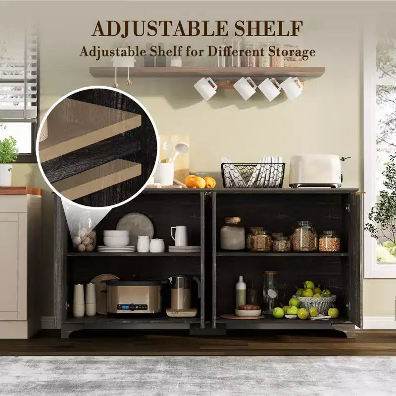 Credenza, mobile a buffet - Sunvasagoo con 4 ante scanalate, ripiani regolabili, mobile contenitore rustico per cucina, soggiorno, angolo caffè