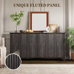 Credenza, mobile a buffet - Sunvasagoo con 4 ante scanalate, ripiani regolabili, mobile contenitore rustico per cucina, soggiorno, angolo caffè
