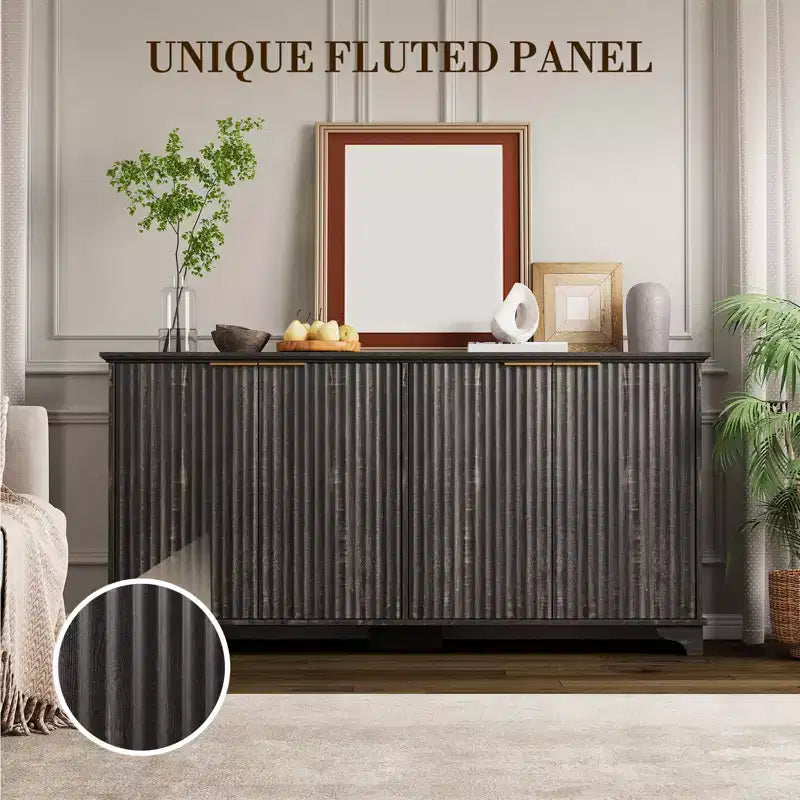 Credenza, mobile a buffet - Sunvasagoo con 4 ante scanalate, ripiani regolabili, mobile contenitore rustico per cucina, soggiorno, angolo caffè